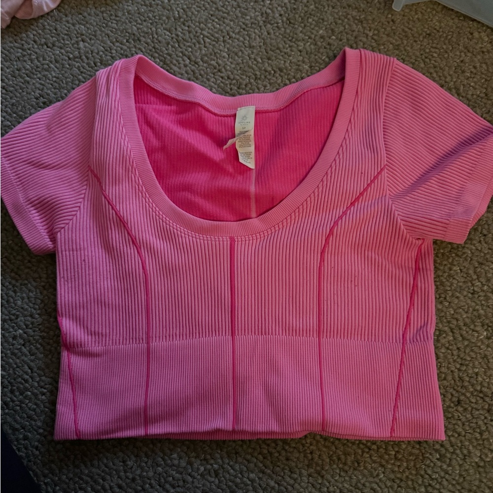 Pink Ribbed Scoop Neck Crop Top
